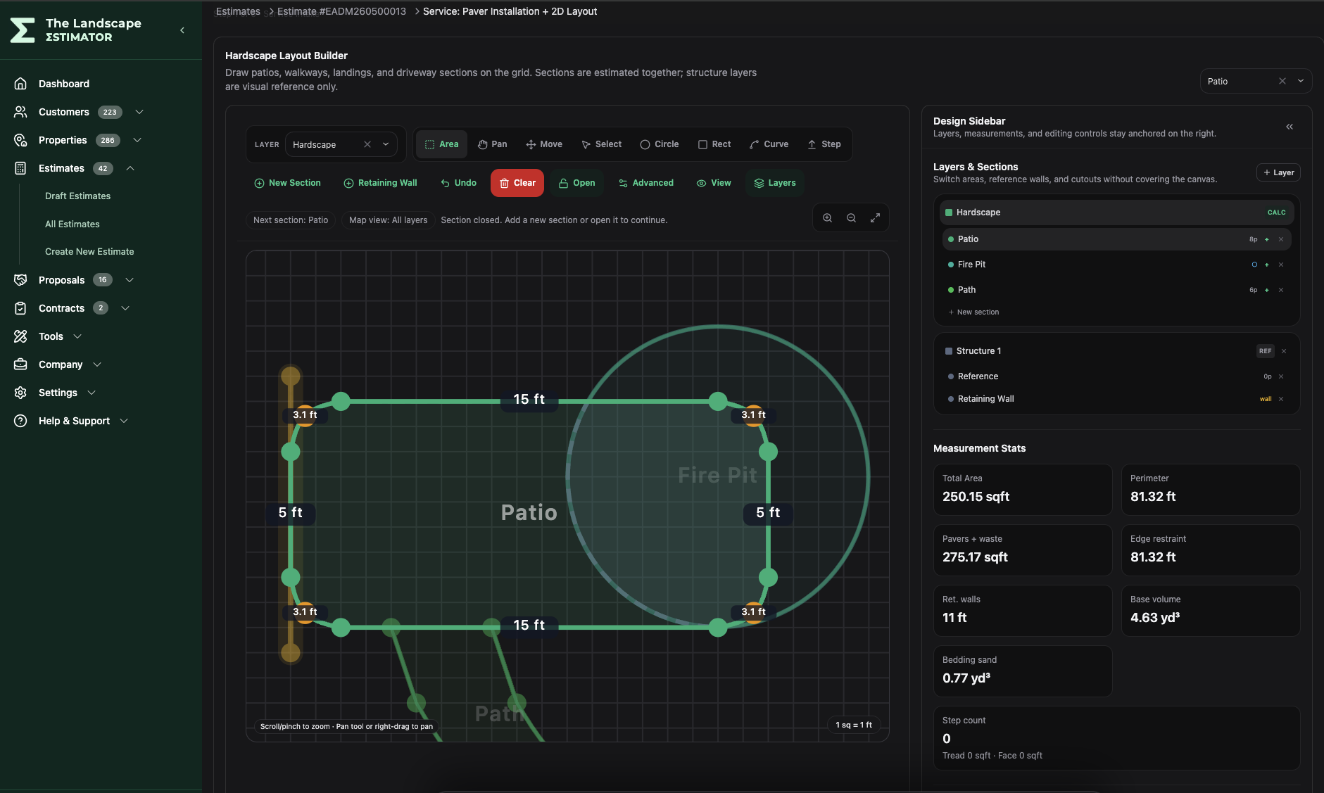Hardscape layout builder in The Landscape Estimator