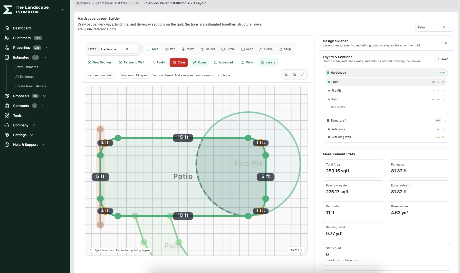 Hardscape layout builder in The Landscape Estimator