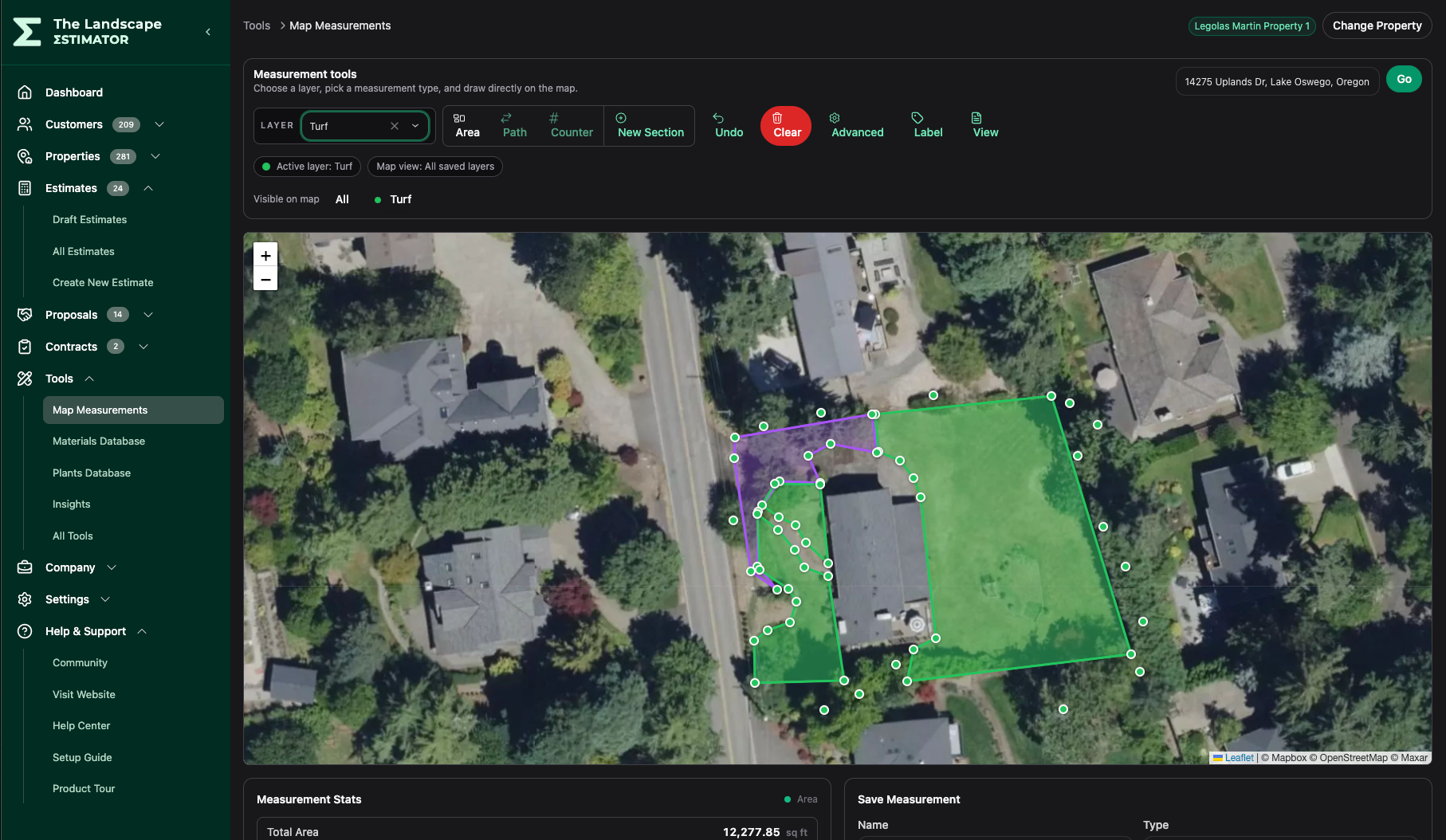 Property measurement view in The Landscape Estimator